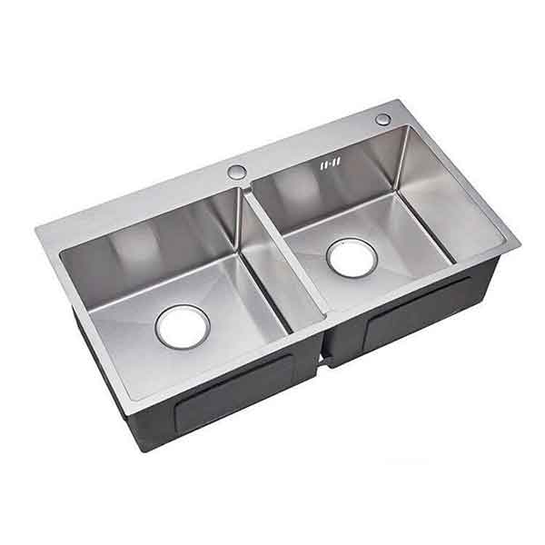 Chậu đúc 8245 I304 Mờ, 2 THÀNH, dày 3.5 + 0.9 li, Xi phông TO #140
